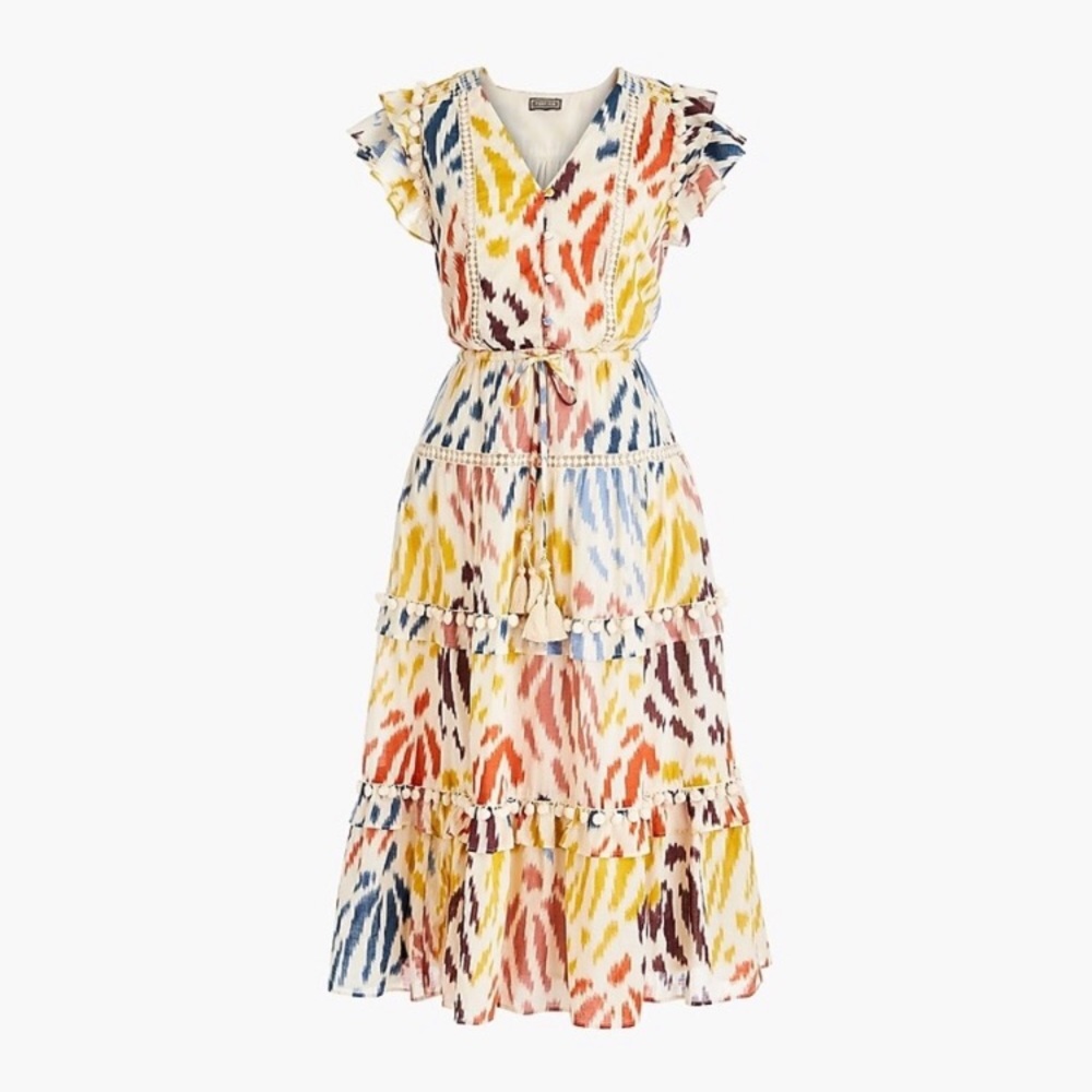 J. Crew - Point Sur PomPom Tiered Midi Dress